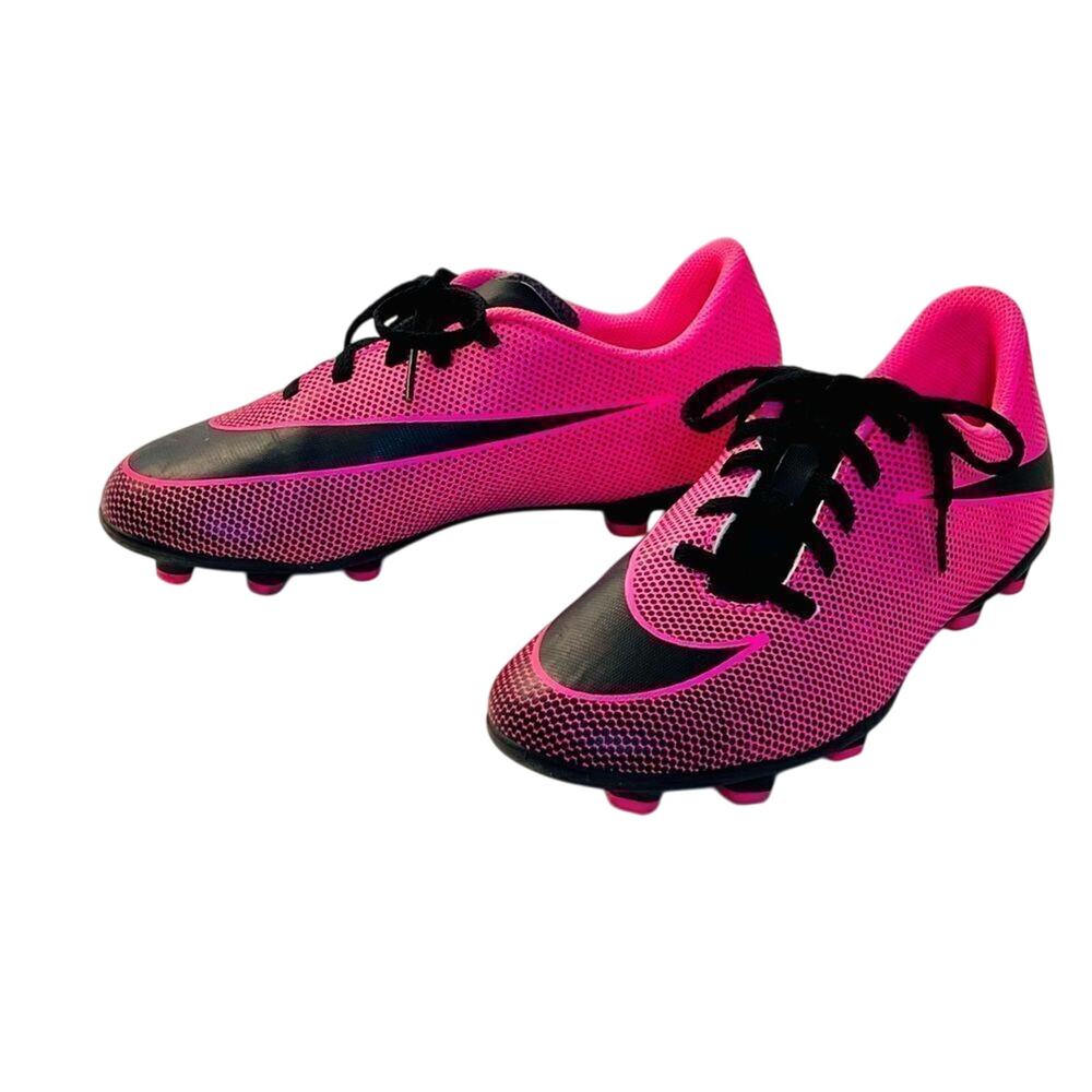 Nike Bravata II 844442-600 Pink Leather Soccer Cleats Sneaker Shoes 4.5 Kids